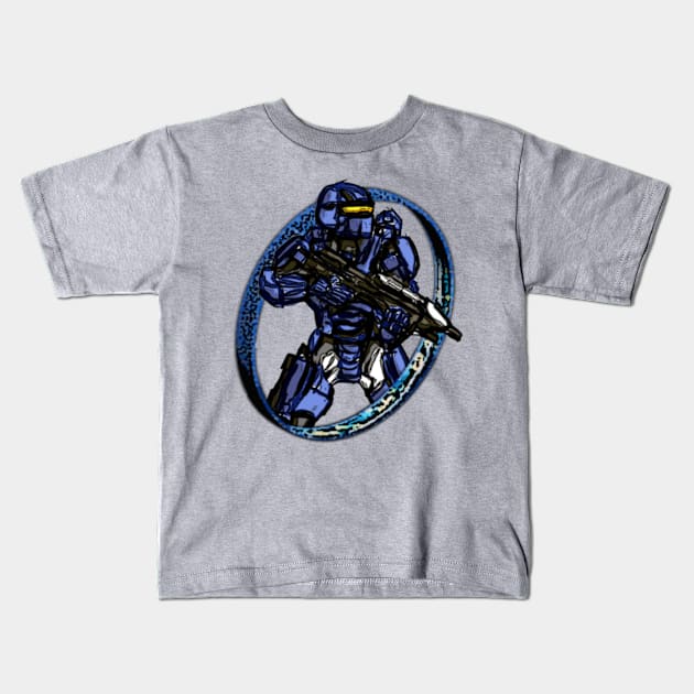 Halo Spartan Warrior, Blue Kids T-Shirt by Ironmatter